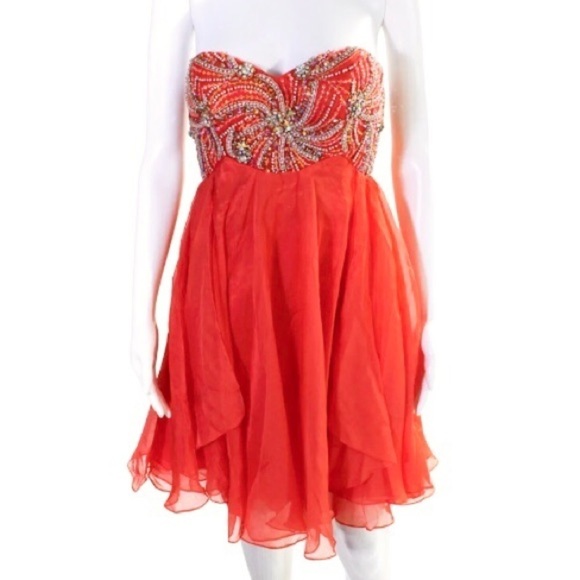 NWOT Sherri Hill Dress Size 4 Orange Rhinestone Mini Style 3846 - Picture 1 of 8